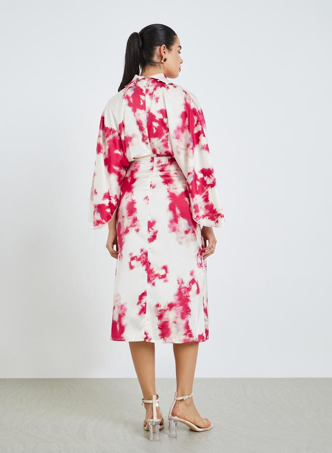 Styli Women Pink Satin Bell Sleeves Sheath Midi Dress - Image 4